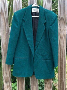 Vintage Character Suburban Wear Teal Green Wool Blazer, Size 10